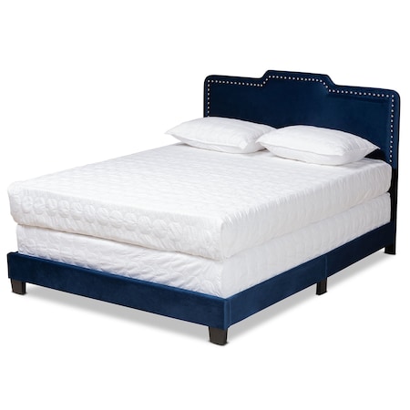 Baxton Studio Benjen Modern and Contemporary Glam Navy Blue Velvet Fabric Full Size Panel Bed 183-11266-Zoro